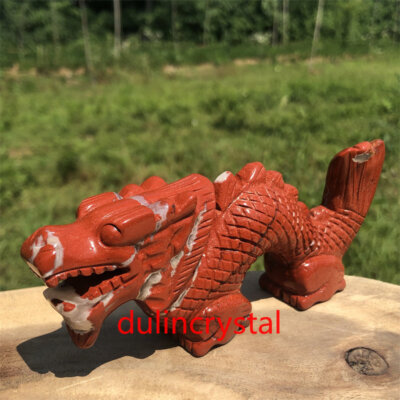 Natural Red Jasper Dragon,Quartz Crystal Skull,Hand Carved,Reiki