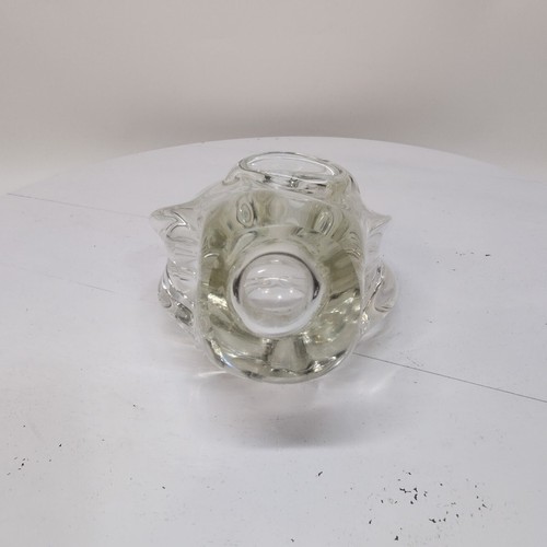 Vtg Candy Dish Split Handle Basket Art Glass Crystal Clear Hand Blown - Picture 7 of 10