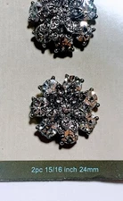 New Set Lot Sew-ology 2 Silver Toned & Multi Rhinestone Flower Shank Buttons Big