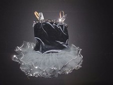 New/pkg BALLET DANCE TAP COSTUME Medium 8-10 child Velvet Mink Gray w/ Silver