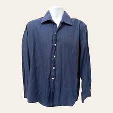 Hucklebury Mens Dark Blue Stripe Egyptian Cotton Slim Dress Shirt 17 USA Made LS