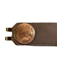 Royden Brown Leather Belt Brass Buckle Vintage Coins • Made in USA