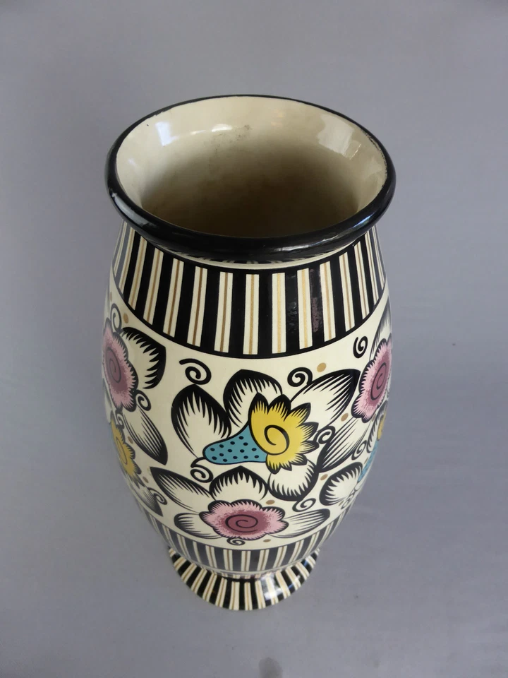 GRAND VASE EN CERAMIQUE LV CERAM D'APRES EMILE LOMBART STYLE ART DECO FLORAL 893 - Photo 3/4