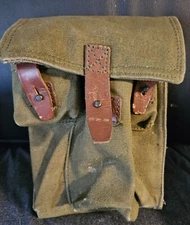 Vintage Romanian canvas and leather magazine pouch with Web Gear