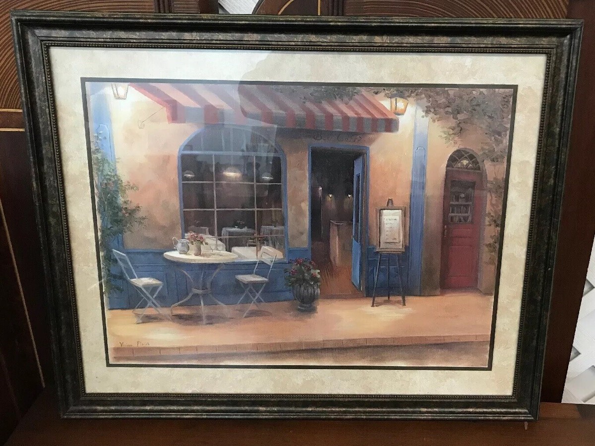 Vintage Art Print BEL CAFFE by Artist Vivian Flasch, Framed