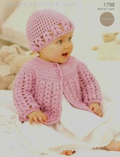 baby crochet  pattern  matinee jacket and hat size birth / 7 yr 16/26 in dk