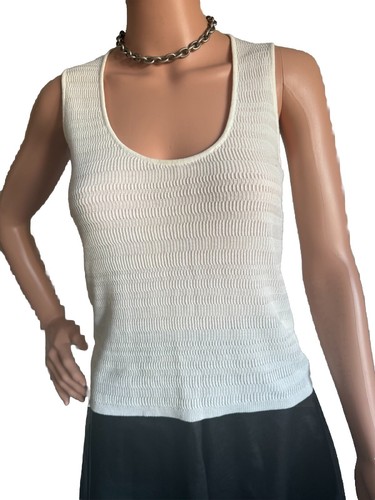 CoSTUME NATIONAL Italy Tank Top L Ivory Textured Knit Cotton Scoop Neck - Picture 2 of 10