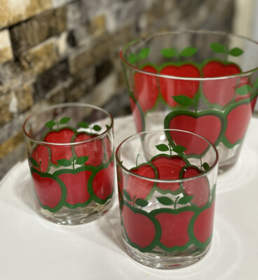 Colony Apple Set of 3 Old Drinking Glasses Tumblers Ice Bucket ! Vintage  1970 !! | eBay