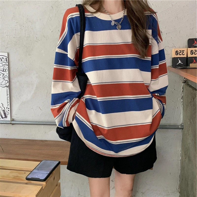 Women's oversized striped t shirt top