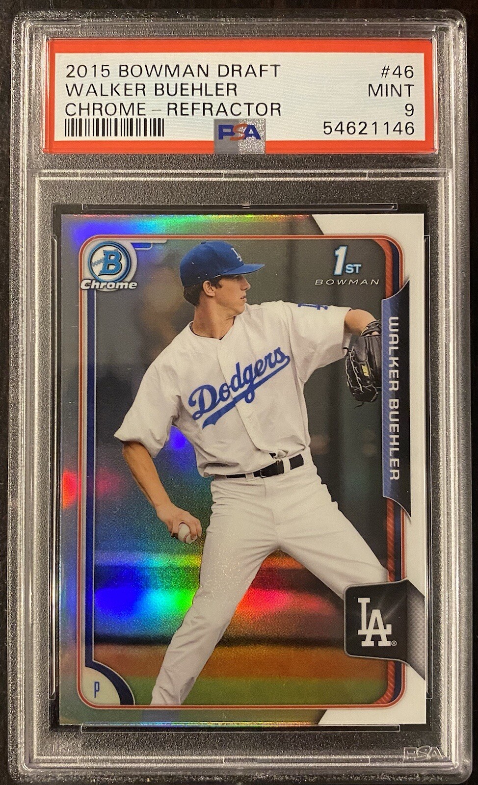 2015 Bowman Draft Chrome Refractor #46 Walker Buehler PSA 9 MINT Dodgers