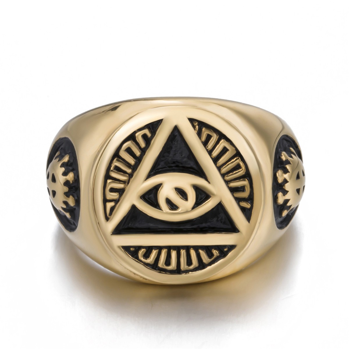 Gold Stainless Steel Ring Illuminati The All-seeing-eye pyramid 