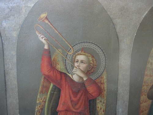 Vintage Wooden Framed Art Three Angels Playing Musical Instruments - Picture 5 of 12