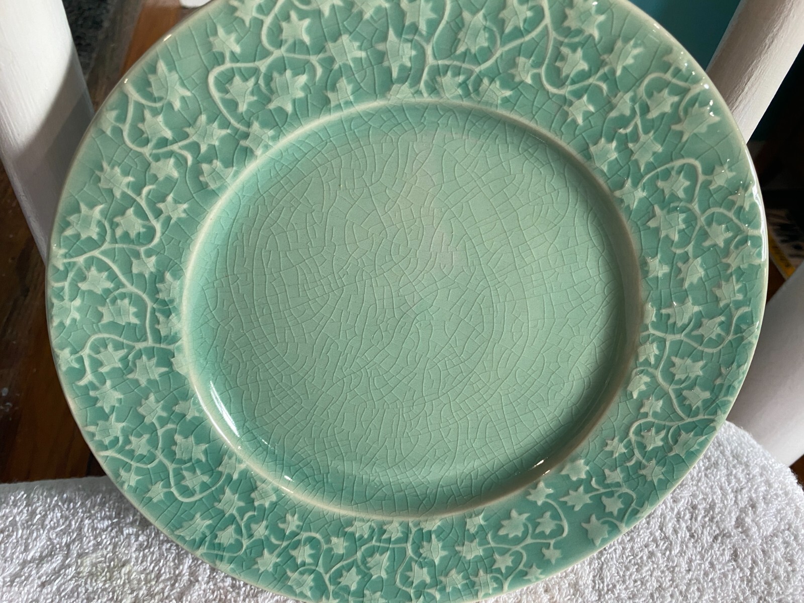 William Sonoma JARSFRANCE Tourron Jade& Blue Lunch Plate Ivy Design