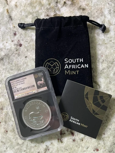 2017 SOUTH AFRICA SILVER KRUGERRAND NGC SP70 FIRST DAY OF ISSUE 50TH ANN