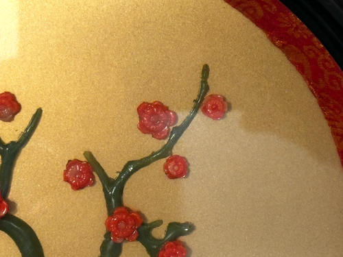 2 Vintage Chinese Asian Wall Art Hanging Framed Shadow Box Carved Jade Coral 7.5 - Picture 9 of 24
