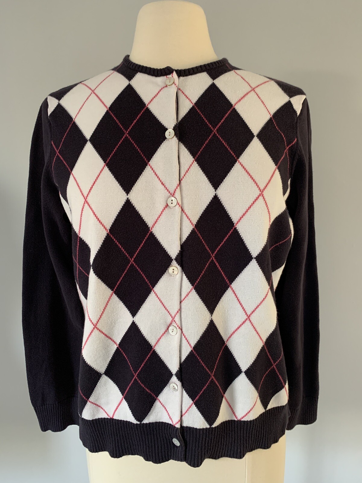 Lands' End L 14-16 Blue White Argyle 