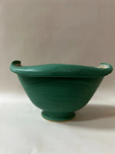 Vintage 1920's Weller Fleron Vase Bowl Hand Thrown Matte Green