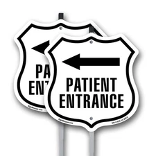 Patient Entrance Left Shield Shaped Sign With Stake Crafted in the USA
