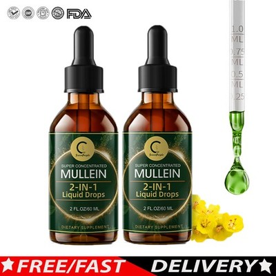 2 PACK Mullein Drops for Lungs, Detox and Cleanse Mullein Extract Supplement