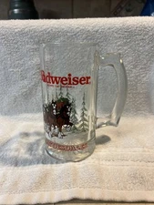 Vintage Official Anheuser Busch Budweiser Clydesdale Glass Holiday Beer Mug 1989