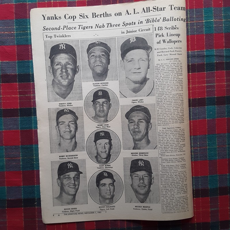 New York Yankees Maris Mantle Kubek Howard Ford Richardson 1961 All Star Team