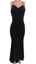 Sparkly Black Backless Ruched Padded Prom Evening Gown Long Mermaid Dress 5 Glam