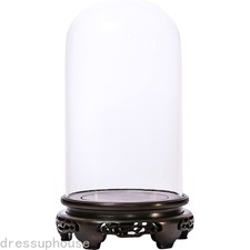 Glass Display Dome Ebony Wood Base Case Cloche Globe Cover Protection Decor