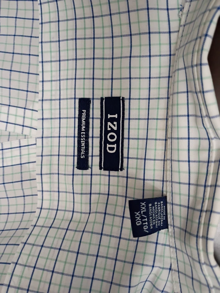 Camisa de vestir Izod XXL 2XL manga larga, abotonada, azul a cuadros/blanco Foto 2 de 4