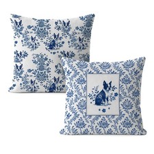 Blue and White Chinoiserie Boston Terrier Pillow Covers 18x18, Boston Terrier...