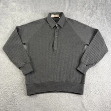 Vintage Saks Fifth Avenue Sweater Mens Large Gray Wool Ribbed Polo Italy 90s