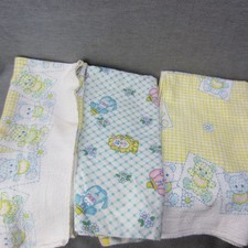 Vintage Baby Receiving Blankets Doll Nursery Decor Teddies Elephants Lot of 3