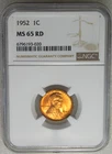 1952 P Lincoln Cent NGC MS65RD Bright Red Luster in New Holder #K502C