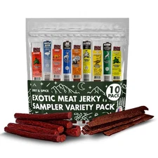 Buffalo Bob’s Wild Game Jerky (10-Pack), Exotic Meat Jerky Sampler Gift Pack,...