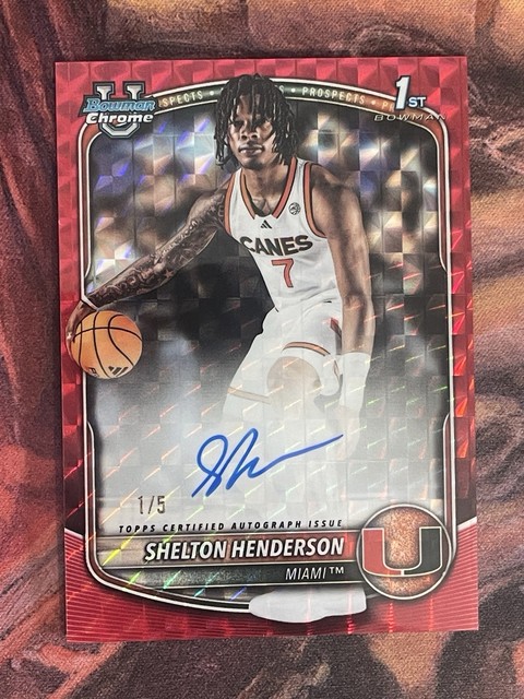 2025-26 Bowman Chrome Shelton Henderson Miami 1st Bowman Red On Card Auto #/5