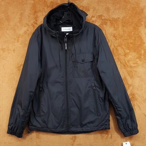 CALVIN KLEIN Jacket Mens XL Black Polar Fleece Lined Hooded Windbreaker $150 - product listing photo