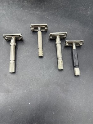 Vintage Gillette Safety Razors Lot of 4 K4 04 1960s Stainless Steel Fat Boy