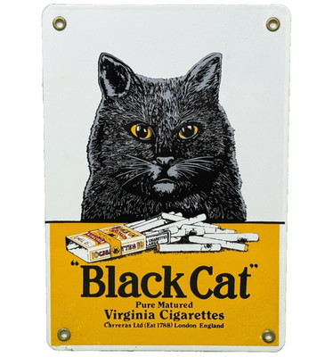 VINTAGE BLACK CAT CIGARETTES PORCELAIN SIGN ROAD GAS STATION CAMEL