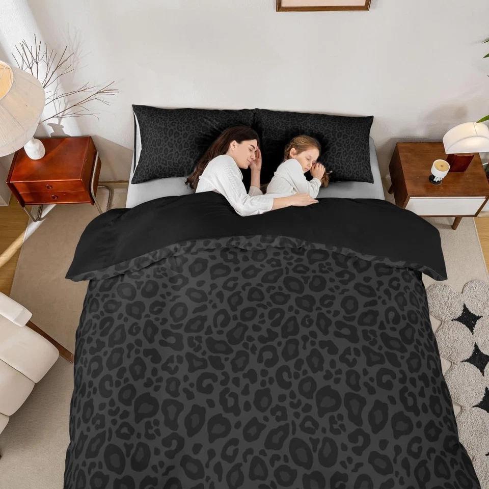 Juego de cama gris con estampado de leopardo africano guepardo vida silvestre juego de funda para... Foto 3 de 4