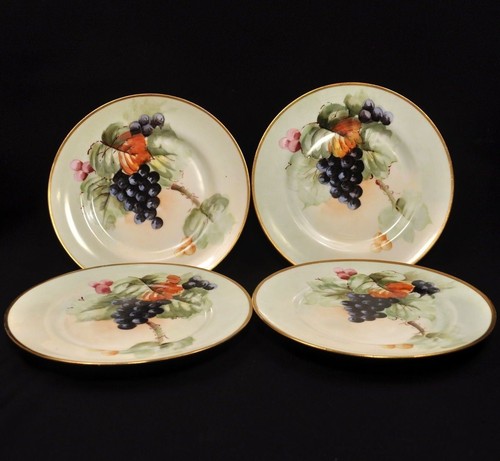 Limoges Plates Set of 4 Hand Painted Grapes w/Gold La Porcelaine 1905-1930's HTF - Picture 9 of 12