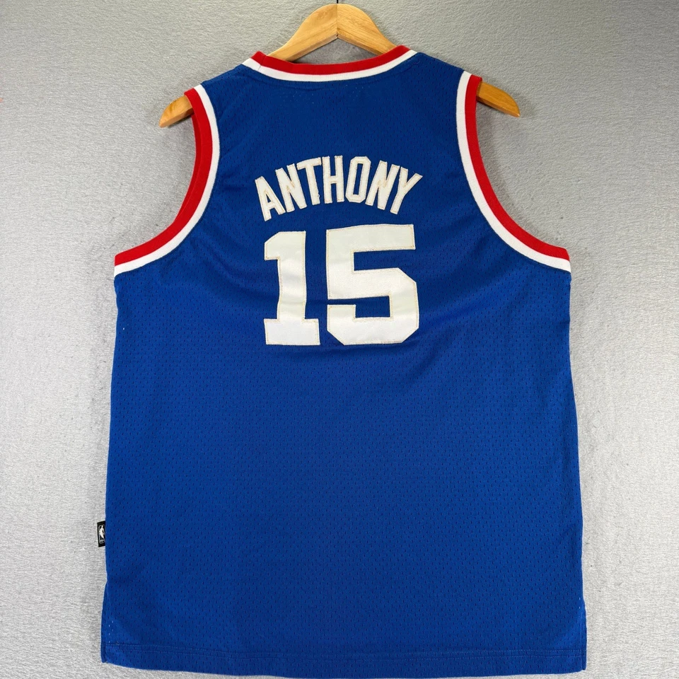 Camiseta deportiva vintage Carmelo Anthony juvenil XL azul Reebok madera dura clásicos retroceso Foto 2 de 4
