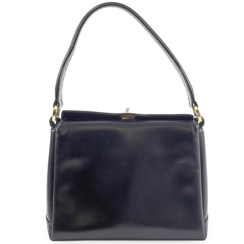 Gucci Bag Used Shoulder Old Turnlock Leather Black Gold Hardware