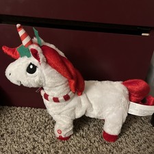 Gemmy Plush Singing Unicorn "Dashing Through Christmas" Tested  Works