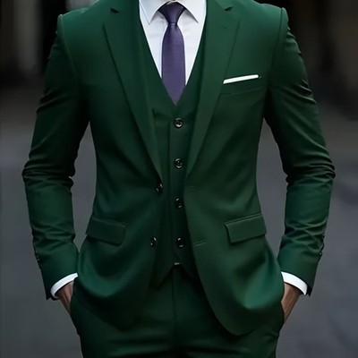 Men Two Button 3pcs Suits Jacket Pants Vest Slim Fit Business Groom Formal Dress