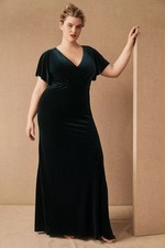 NEW Jenny Yoo Anthropologie Ellis Gown Open Back Velvet Emerald Size 24 Plus NWT