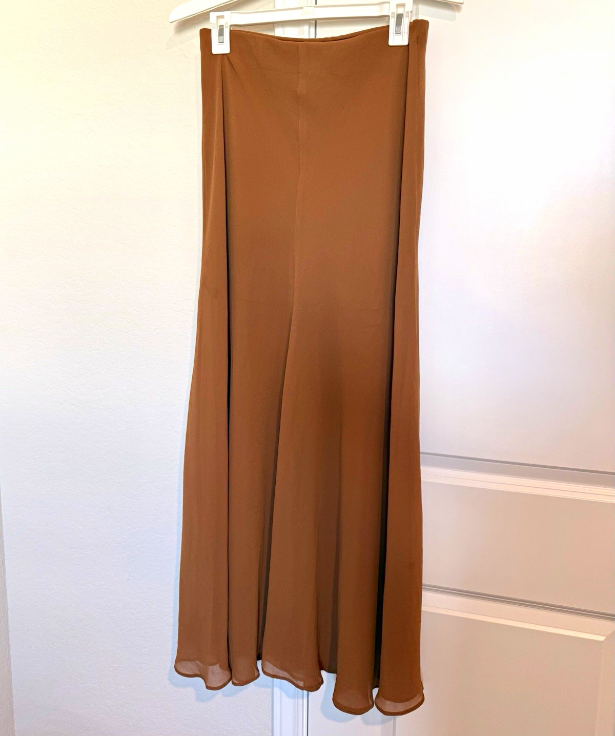 H&M Women’s Brown Solid A-Line Midi Skirt, Elastic Waist, Size S