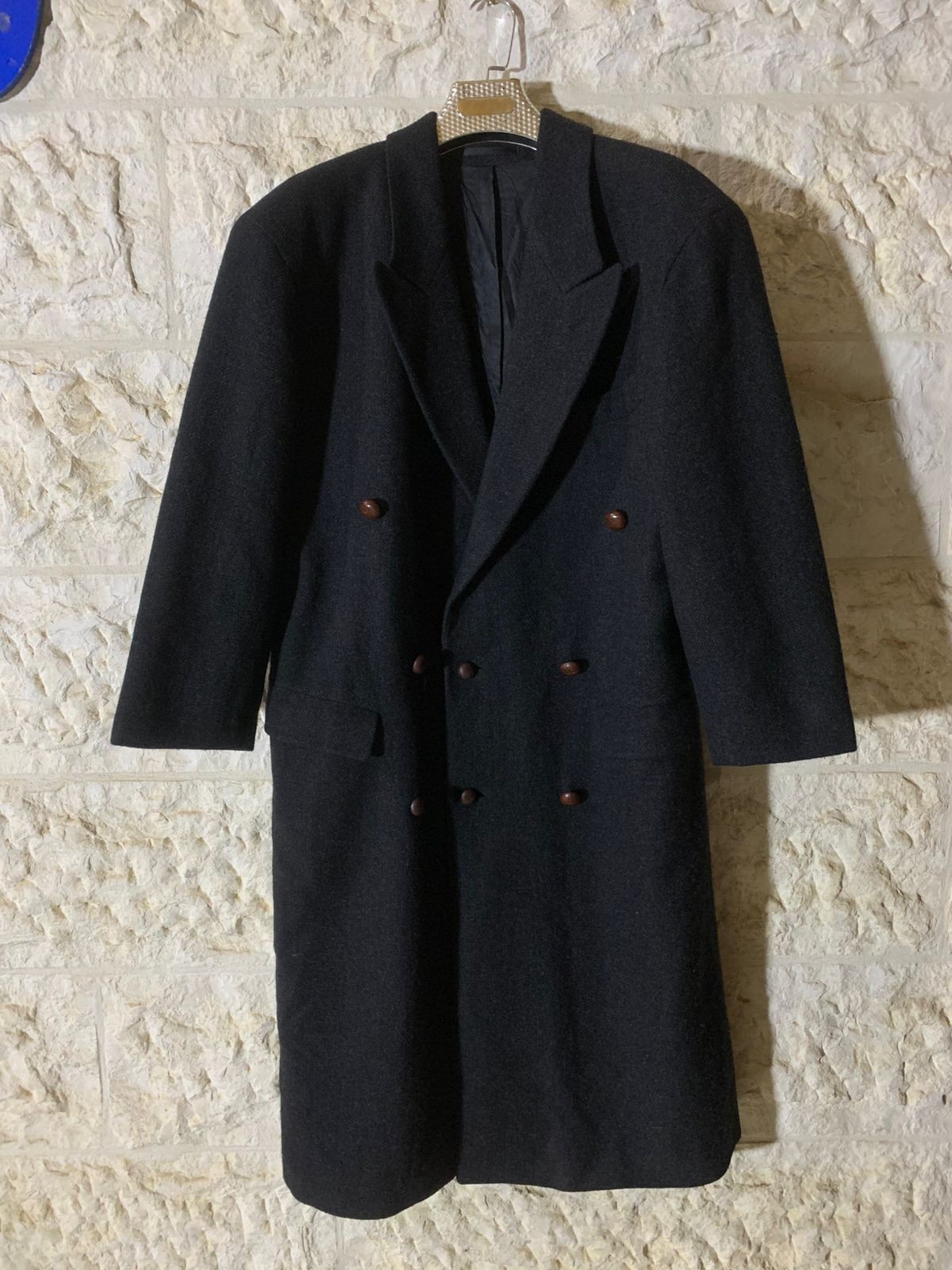 Vintage Hugo Boss pure Wool tweed db gangster Charcoal over coat 48R 48S XL thumbnail 2
