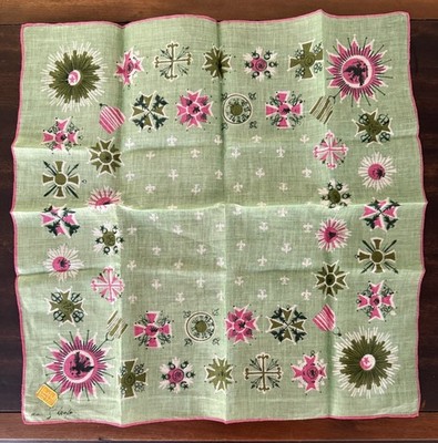 NEW 1950s Tammis Keefe Kimball Linen Handkerchief France Imperial Eagles Medals