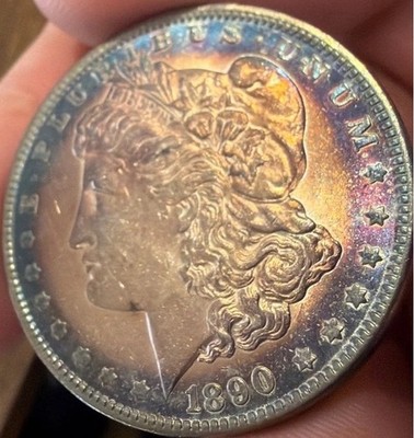 1890 Morgan Silver Dollar MS Toned Rainbow Edge Nice Luster Better Eye Appeal