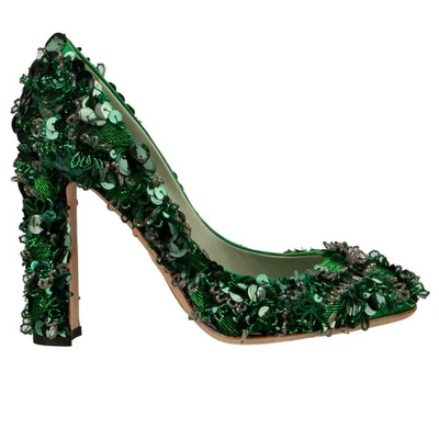 Dolce & Gabbana Perlas Lentejuelas Bordado Tacón de Vally Verde Esmeralda 39 9 - Imagen 1 de 4