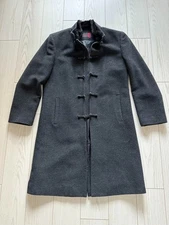 Mandarin Square Wool Angora Long Coat Dark Gray S Shanghai Tang Style